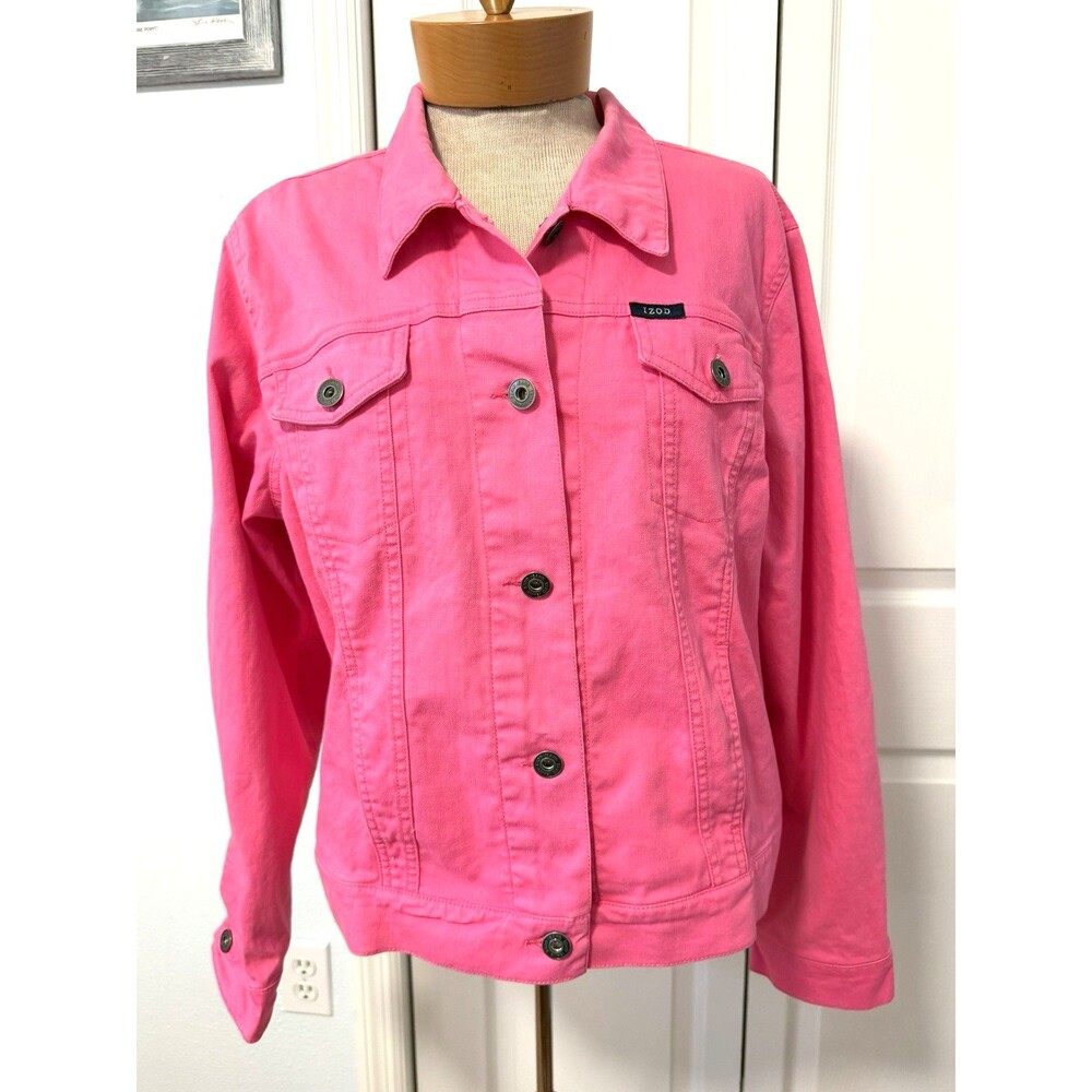 Womens  Izod Size XL Vibrant Pink Denim Jean Jacket